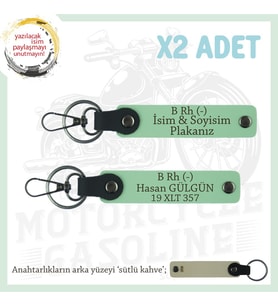 Efsane Motorculara Özel, İsim Plaka ve  B Rh (-) Kan Grubu, Klas Hediye x2' li Anahtarlık, Yeşil-SK (Çok Renkli)