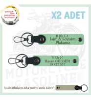 Efsane Motorculara Özel, İsim Plaka ve  B Rh (-) Kan Grubu, Klas Hediye x2' li Anahtarlık, Yeşil-SK (Çok Renkli)