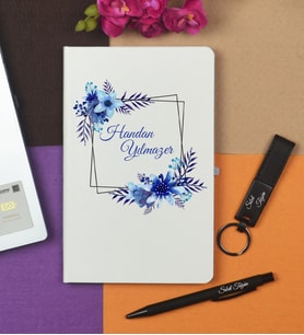 Öğretmene Hediye Kişiye Özel Hazırlanmış Beyaz Defter Kalem ve Anahtarlık Seti