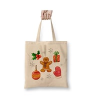 Yeni Yıl Konseptli Kurabiye Adam Christmas Knit Yılbaşı Beyaz Bez Çanta Uzun Saplı
