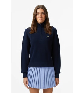 Lacoste Relaxed Fit Uzun Kollu Yarım Fermuarlı Kadın Triko Kazak Lacivert