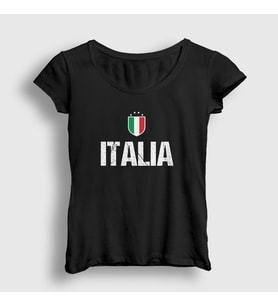 Presmono Kadın Siyah Amblem Italia Italya T-Shirt 457362tt