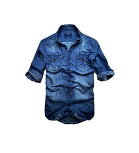 Slim Fit Saf Pamuk Denim Kumaş Kot Gömlek- -koyu Mavi--