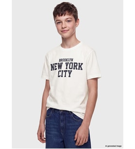 LCW Kids Beyaz New York Baskılı Erkek Çocuk Tişört