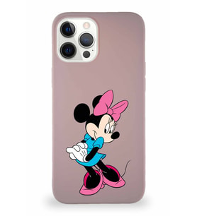 Apple iPhone 12 Pro Max Soft Premier Kapak Minnie Mouse-F Tasarımlı Silikon Kılıf - Pudra (Şeffaf)