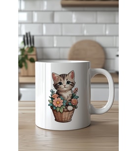 Sevimli Kedi Desenli 330ml Baskılı Beyaz Seramik Kupa Bardak