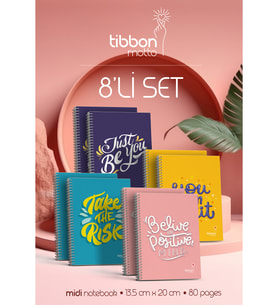 Tibbon Motto Midi Defter Spiralli 8'li Set Motto 7