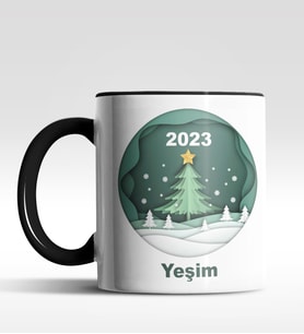 Kişiye Özel Çam Ağacı 2022 Tasarımlı Siyah Kupa (Siyah)