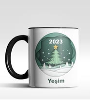 Kişiye Özel Çam Ağacı 2022 Tasarımlı Siyah Kupa (Siyah)