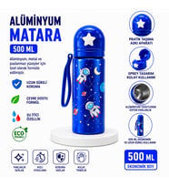 Alüminyum Matara 500 ML Çocuk Su Matarası Pipetli Sızdırmaz Dayanıklı Taşıma İpli