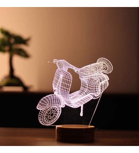 By Lamp 3d Vespa Gece Lambası 3 Boyutlu Motorculara Hediye Masa Lambası Ahşap Kaide