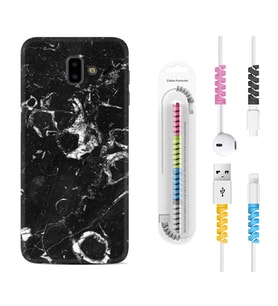 Samsung J6 Plus J7 Prime J7 Pro M20 Kılıf Kablo Koruma Spiral Silikon Black Hole Marble 1387