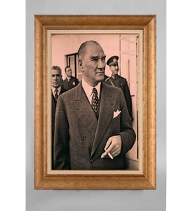 Altın Varaklı Paspartulu Çerçeveli Atatürk Tablo sd596