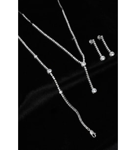 Su Yolu Yuvarlak Kolye Küpe Bileklik Set 925 Ayar Zirkon Taşlı Beyaz Silver Abiye Düğün Nişan Kına