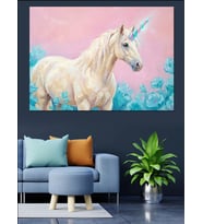 Işıltılı Unicorn Masalsı Portre Dekoratif Kanvas - Mdf Ahşap Tablo