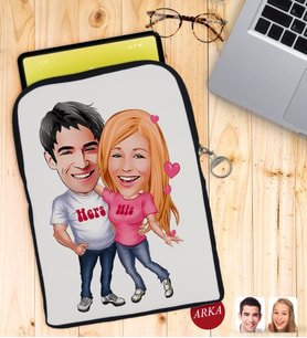 BK Gift Kişiye Özel Sevgililer Karikatürlü Taşınabilir Koruyucu Tablet Kılıfı & Organizer Çanta - Siyah-5