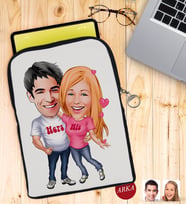 BK Gift Kişiye Özel Sevgililer Karikatürlü Taşınabilir Koruyucu Tablet Kılıfı & Organizer Çanta - Siyah-5