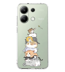 Xiaomi Redmi Note 13 4G Uyumlu Sevimli Kediler Desenli Şeffaf Telefon Kılıfı