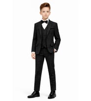 Erkek Çocuk Slim Fit Dokulu Çizgili Klasik Takım Elbise Ak197-198 (Siyah)
