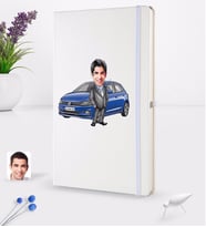 BK Gift Kişiye Özel Plakalı Erkek Volkswagen Polo Karikatürlü Beyaz Termo Deri Defter 16x24cm Model 1