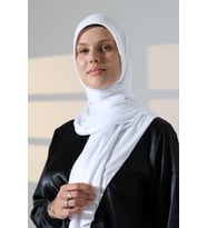 Hazır Pratik Geçmeli Likralı Penye Tesettür Şal - Beyaz