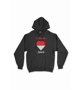 Jakarta Endonezya Bayraklı Kalpli Siyah Sweatshirt Hoodie