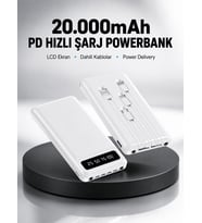 LED Işıklı 20.000mAh Powerbank LCD Gösterge Dahili Çoklu Kablo Yeni Nesil