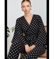 Night Siyah Kadın Kruvaze Kuşaklı İkili Pijama Takımı 4803