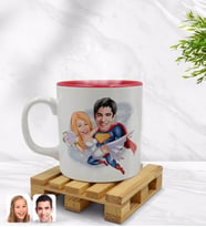 BK Gift Kişiye Özel Sevgililer Karikatürlü İçi Kırmızı Renkli Kupa Bardak Model 92