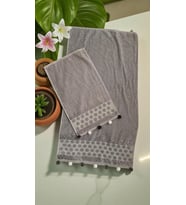 ANALI KIZLI POMPONLU  2 Lİ HAVLU SET (Gri)
