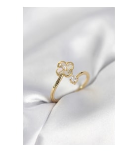 Mey İthalat® Gold Renk Zirkon Taşlı Yonca Model Kadın Yüzük