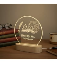 Türkçe Öğretmenine Özel Kişiye Özel LED Işıklı Ahşap Masa İsimliği (Şeffaf)