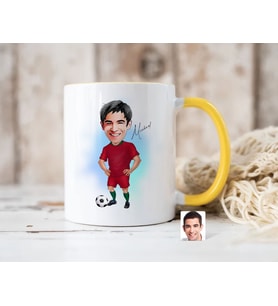 Bk Gift Kişiye Özel Futbolcu Karikatürlü Sarı Kupa Bardak-12, Sevgiliye Hediye, Arkadaşa Hediye