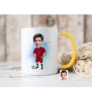 Bk Gift Kişiye Özel Futbolcu Karikatürlü Sarı Kupa Bardak-12, Sevgiliye Hediye, Arkadaşa Hediye