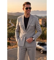 DeepSEA Erkek Mavi Safari Ceketli Slim Fit 2'li Takım Elbise – Pileli Duble Paça Pantolon 2600723
