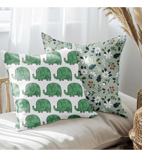 eJOYA Uğurlu Fil Ve Çiçek Tasarımlı 2'li Yastık İçi Ve Kırlent Kılıfı 45cm 113485
