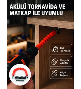 Esnek Bits Uç Seti 12 Parça Manyetik Adaptörlü Matkap Tornavida Aksesuarı