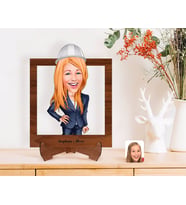 BK Gift Kişiye Özel Kadın Mühendis Karikatürlü Ahşap Standlı 3D Biblo-1 (Beyaz)
