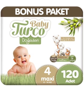 Baby Turco Doğadan Bonus Paket Bebek Bezi 4 Beden 120 Adet