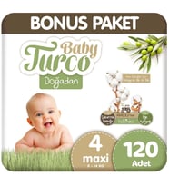 Baby Turco Doğadan Bonus Paket Bebek Bezi 4 Beden 120 Adet