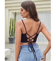 Liona Kadın Siyah Renk Sırtı Açık Çapraz İpli Super Crop Mini Büstiyer