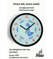 İsme Özel Sevimli Dinozor Çizimli Çocuk Odası Duvar Saati Orta Boy 30 cm Siyah Camlı Sessiz