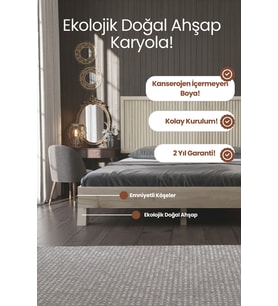 Ebruli̇ Model Dikey Başlıklı Masif Ahşap Karyola Kolay Kurulum Fırınlanmış İthal Sibirya Çamı 90x200 Yatak Uyumlu