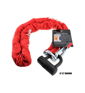 Motosiklet Zincir Halat Çelik Asma Kilit 1 Metre 80cm (180cm)x 12mm Kırmızı Kumaş Kaplı Motor Kilidi