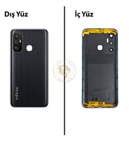 Infinix Hot 11 Siyah Uyumlu Lensli Arka Kapak Arka Cam Batarya Pil Kapağı Lazer Kesim Back Cover