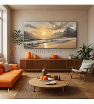 Yatay Panoramik Kanvas Tablo Sahil Dağ Manzara Tablosu Ev Ofis Duvar Dekoru