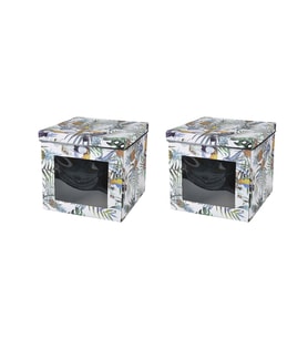 SAKLAMA KUTUSU SETİ TROPİKAL DESENLİ PENCERELİ 2 ADET 28X28X26CM