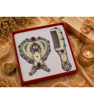 Dekoratif Kalp Tasarımlı Taş Detaylı Aynalı Tarak Seti Gold Renk 24 x 10 cm Şık Tasarım Set