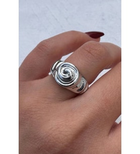 Vintage Seri Gül Motifli Spiral Form Ayarlanabilir Kadın Çelik Yüzük