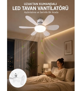 Led Aydınlatmalı Tavan Vantilatörü Güçlü Hava Sirkülasyonu Sağlayan Sessiz Motorlu Uzaktan Kumandalı